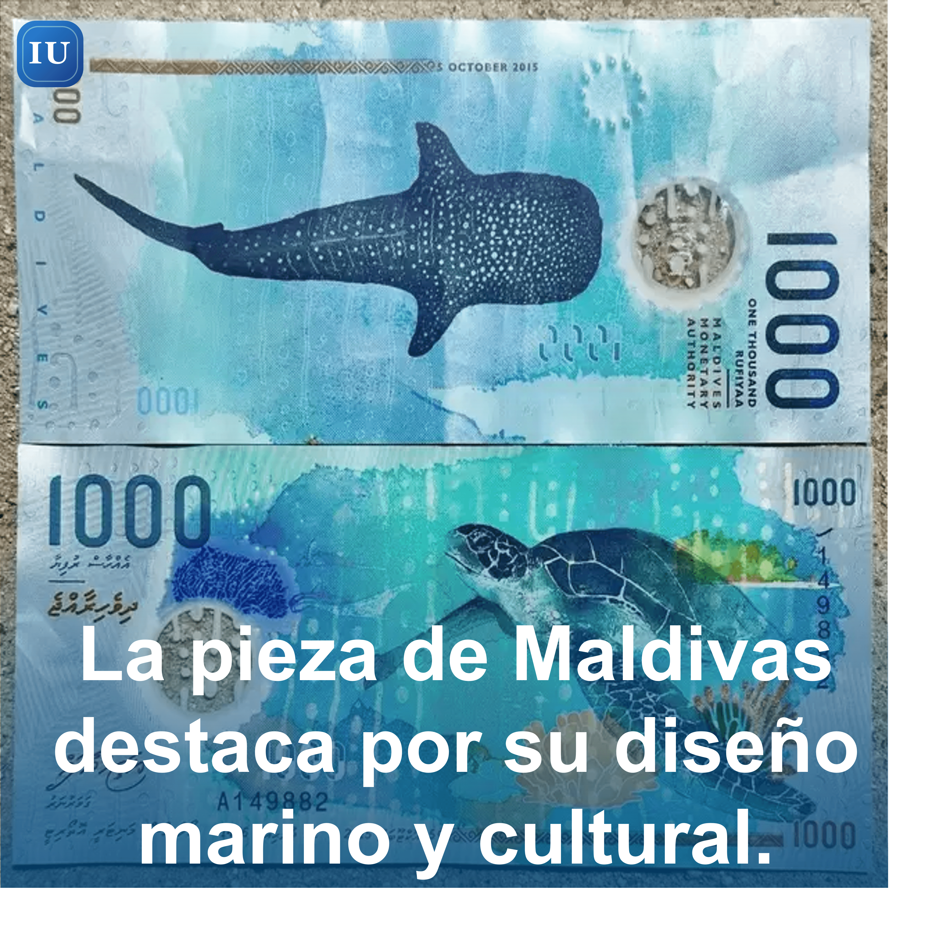 La pieza de Maldivas destaca por su diseño marino y cultural.